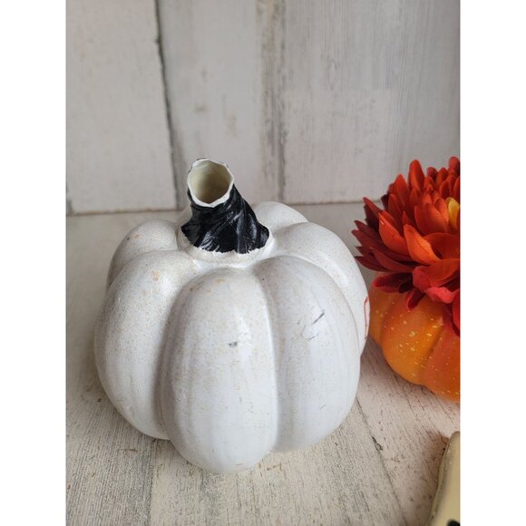 Pumpkin AS IS White orange flower ghost Halloween set decor - Picture 4 of 8
